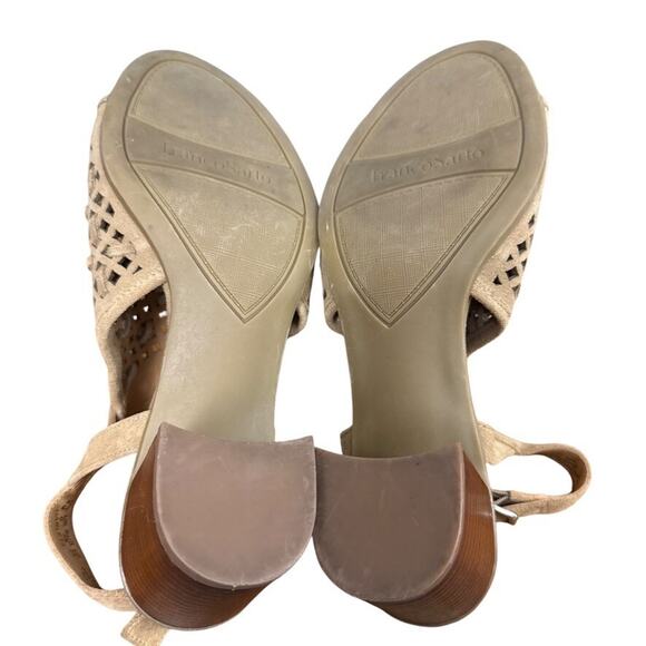 Franco Sarto Harlet 3 Leather Tan Beige Woven Chunky High Heels Sandals Shoes 8 - Picture 14 of 16